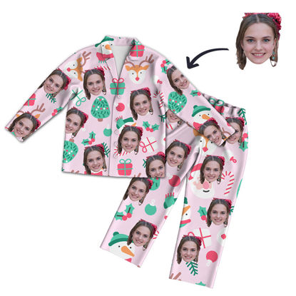Picture of Customized Christmas Style Pajamas - Personalized Face Photo Pink Long Sleeve Pajama Set Christmas Style - Best Gift for Family and Friends