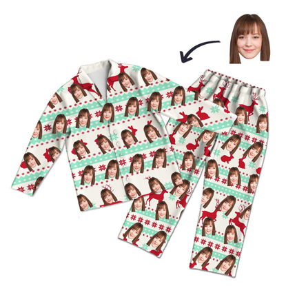 Picture of Customized Christmas Style Pajamas - Personalized Face Photo White Long Sleeve Pajama Set Christmas Style - Best Gift for Family and Friends