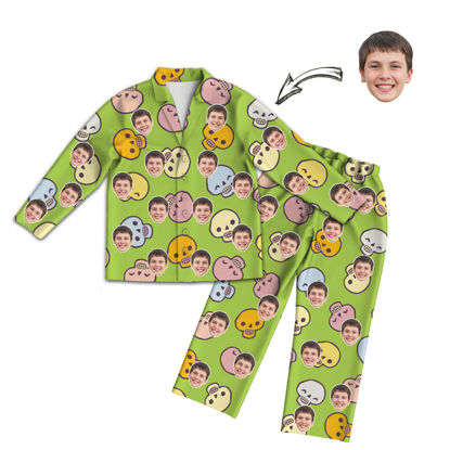 Picture of Customized Halloween Style Pajamas - Customized Face Photo Green Long Sleeve Pajama Set Halloween Style - Best Gift for Loved Ones, Family and More. -