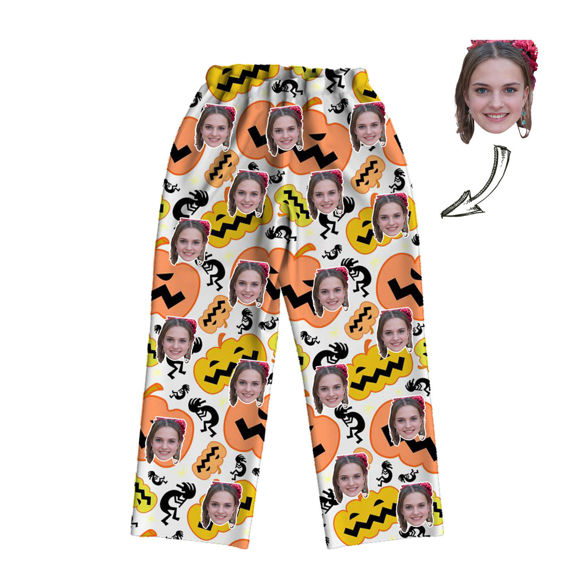 Picture of Customized Halloween Style Pajamas - Customized Face Photo Pumpkin Long Sleeve Pajama Set Halloween Style - Best Gift for Loved Ones, Family and More.