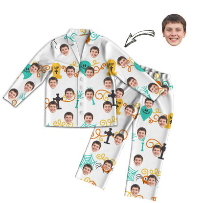 Picture of Customized Halloween Style Pajamas - Customized Face Photo White Long Sleeve Pajama Set Halloween Style - Best Gift for Loved Ones, Family and More.