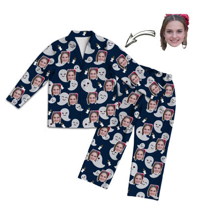 Picture of Customized Halloween Style Pajamas - Customized Face Photo Dark Blue Long Sleeve Pajama Set Halloween Style - Best Gift for Loved Ones, Family and More.