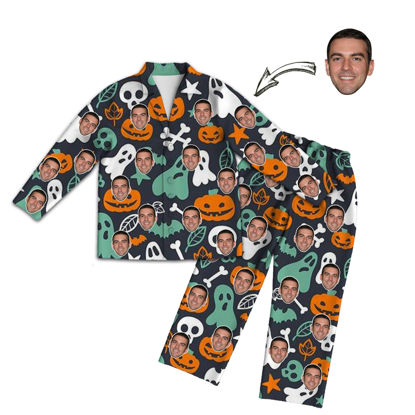 Picture of Customized Halloween Style Pajamas - Customized Face Photo Halloween Style Long Sleeve Pajama Set - The best gift for your loved ones, family, and more.