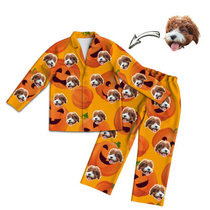 Picture of Customized Halloween Style Pajamas - Customized Face Photo Orange Pumpkin Long Sleeve Pajama Set Halloween Style - Best Gift for Loved Ones, Family and More.