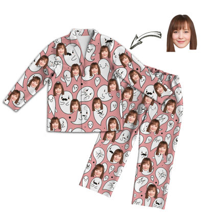 Picture of Customized Halloween Style Pajamas - Customized Face Photo Pink Long Sleeve Pajama Set Halloween Style - Best Gift for Loved Ones, Family and More.