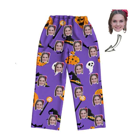 Picture of Customized Halloween style pajamas - Customized Face Photo Purple Long Sleeve Pajama Set Halloween Style - Best Gift for Loved Ones, Family and More.