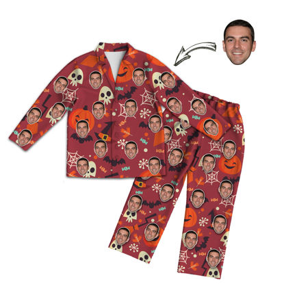 Picture of Customized Halloween style pajamas - Customized Face Photo Red Long Sleeve Pajama Set Halloween Style - Best Gift for Loved Ones, Family and More.