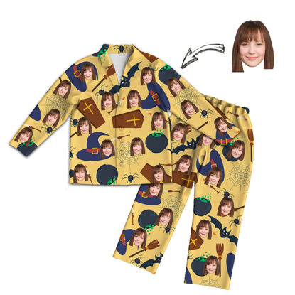Picture of Customized Halloween style pajamas - Customized Face Photo Yellow Long Sleeve Pajama Set Halloween Style - Best Gift for Loved Ones, Family and More.