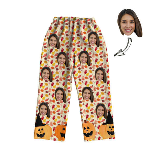 Picture of Customized Halloween style pajamas - Customized Face Photo Yellow Long Sleeve Pumpkin Pajama Set Halloween Style - Best Gift for Loved Ones, Family and More.