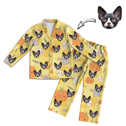 Picture of Customized Halloween style pajamas - Customized Face Photo Yellow Pumpkin Long Sleeve Pajama Set Halloween Style - Best Gift for Loved Ones, Family and More.