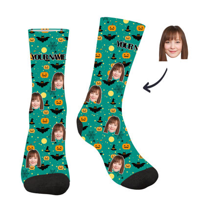 Picture of Customized Halloween style pajamas - Customized Face Photo Green Halloween Socks - Best Gift for Family, Friends and More
