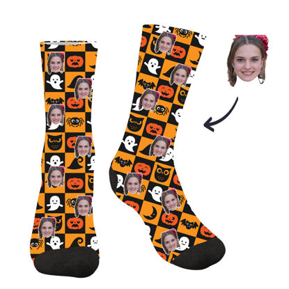 Picture of Customized Halloween style pajamas - Customized Face Photo Halloween Plaid Socks - Best Gift for Family, Friends and More