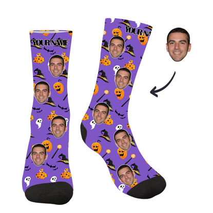 Picture of Customized Halloween style pajamas - Customized Face Photo Purple Socks Halloween Style - Best Gift for Family, Friends and More