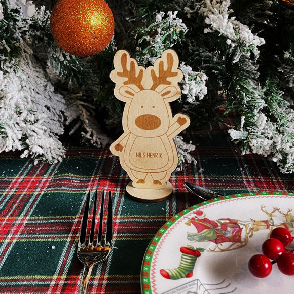 Picture of Personalized Name Wooden Placeholder Ornaments - Custom Cartoon Reindeer Snowman Place Cards - Custom Laser Printed Cartoon Line Drawing Oranamants - Handmade Christmas Ornaments - - Best Gifts Idea for Pet Lover for Birthday, Thanksgiving, Christmas etc.
