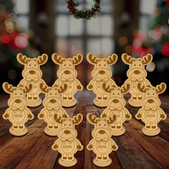 Picture of Personalized Name Wooden Placeholder Ornaments - Custom Cartoon Reindeer Snowman Place Cards - Custom Laser Printed Cartoon Line Drawing Oranamants - Handmade Christmas Ornaments - - Best Gifts Idea for Pet Lover for Birthday, Thanksgiving, Christmas etc.