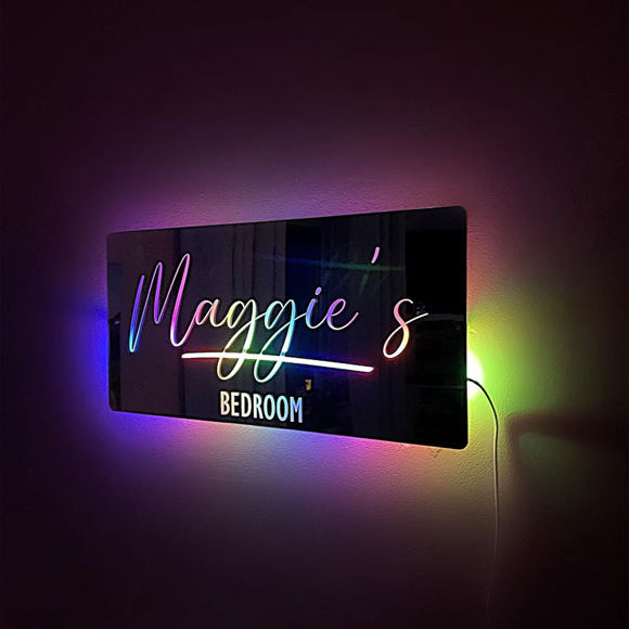 Picture of Personalized Name LED Neon Mirror | Custom Illuminated Name Mirror Sign | Coolest Bedroom Decoration or Party Decor Idea