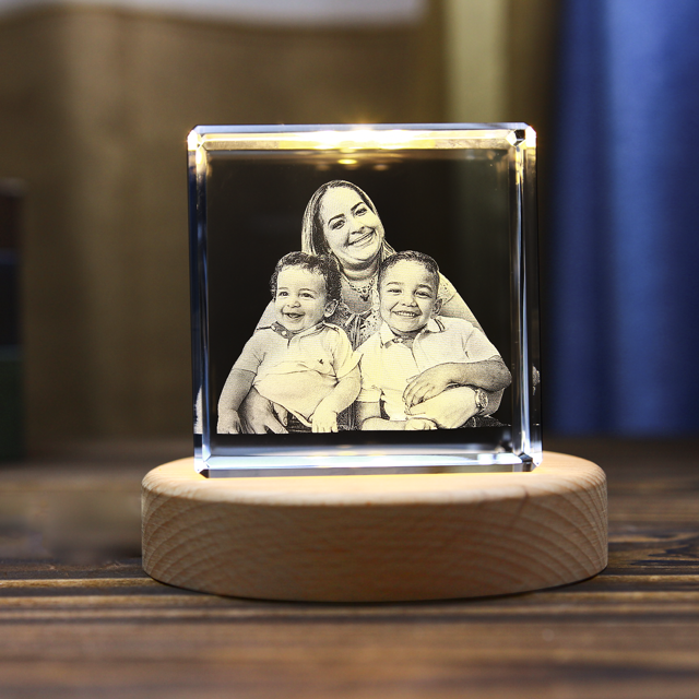 Picture of Custom Photo 3D Laser Crystal: Square Straight Line | Personalized 3D Photo Laser Crystal | Unique Gift for Birthday Wedding Christmas etc.