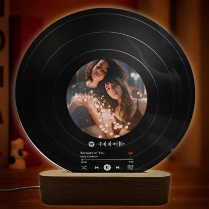 Picture of Customized Photo Night Light Personalized With Vinyl Record Scannable Acrylic Song Plaque Custom Song Album Cover Night Light for Music Lovers Gifts for Friends  | Best Gifts Idea for Birthday, Thanksgiving, Christmas etc.