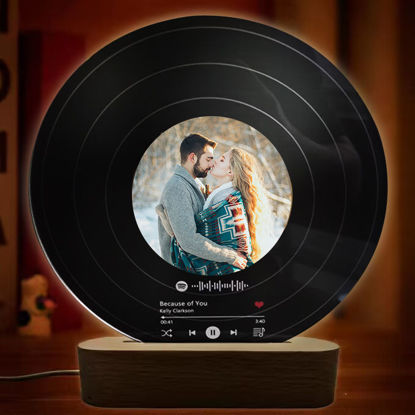 Picture of Customized Photo Night Light Personalized With Vinyl Record Scannable Acrylic Song Plaque Custom Song Album Cover Night Light for Music Lovers Gifts for Anniversary  | Best Gifts Idea for Birthday, Thanksgiving, Christmas etc.
