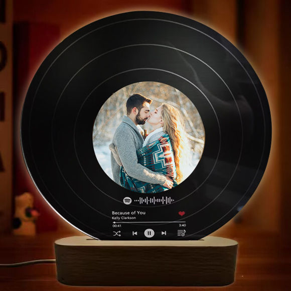 Picture of Customized Photo Night Light Personalized With Vinyl Record Scannable Acrylic Song Plaque Custom Song Album Cover Night Light for Music Lovers Gifts for Anniversary  | Best Gifts Idea for Birthday, Thanksgiving, Christmas etc.