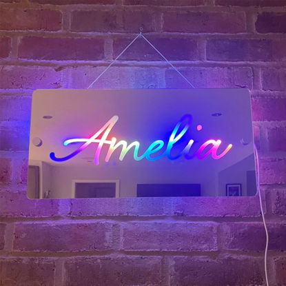 Picture of Personalized Name LED Neon Mirror | Customized Illuminated Name Mirror | LED Customized Neon Lighting Bedroom Sign | Best Gifts