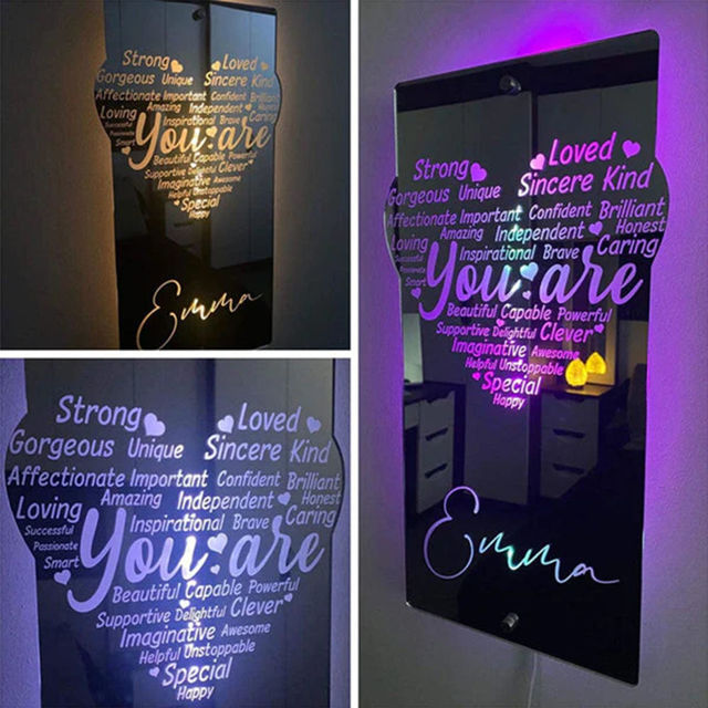 Picture of Personalized name LED neon mirror | Customized illuminated name mirror | Personalized heart-shaped mirror multi-color mirror light as creative gifts