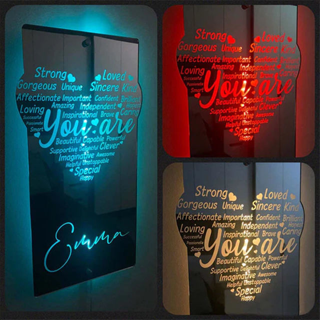 Picture of Personalized name LED neon mirror | Customized illuminated name mirror | Personalized heart-shaped mirror multi-color mirror light as creative gifts