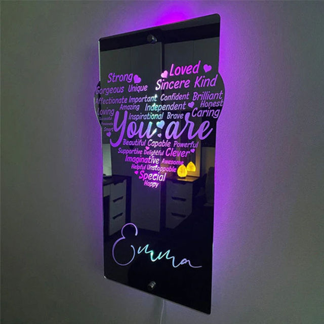 Picture of Personalized name LED neon mirror | Customized illuminated name mirror | Personalized heart-shaped mirror multi-color mirror light as creative gifts