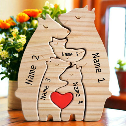 Picture of Custom Wooden Bear Family Puzzle - Personalized Wooden Bear Puzzle w/ Family Names - Family Keepsake Gift - Best Christmas Gifts
