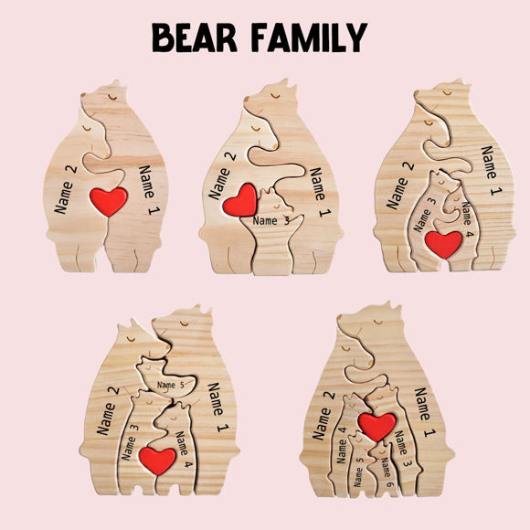 Picture of Custom Wooden Bear Family Puzzle - Personalized Wooden Bear Puzzle w/ Family Names - Family Keepsake Gift - Best Christmas Gifts