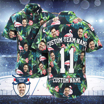 Picture of Custom Printed Hawaiian Shirts Personalized Face and Text Hawaiian Shirt Team Uniforms Gifts for Fans - Flamingo