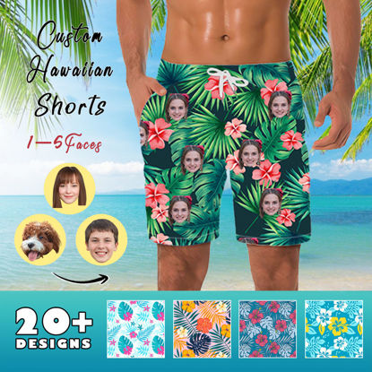 Picture of Men's Custom Face Photo Hawaiian Beach Shorts - Personalized Face Summer Men's Printed Board Shorts - Best Summer Unique Gifts