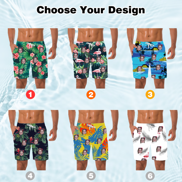 Picture of Men's Custom Face Photo Hawaiian Beach Shorts - Personalized Face Summer Men's Printed Board Shorts - Best Summer Unique Gifts