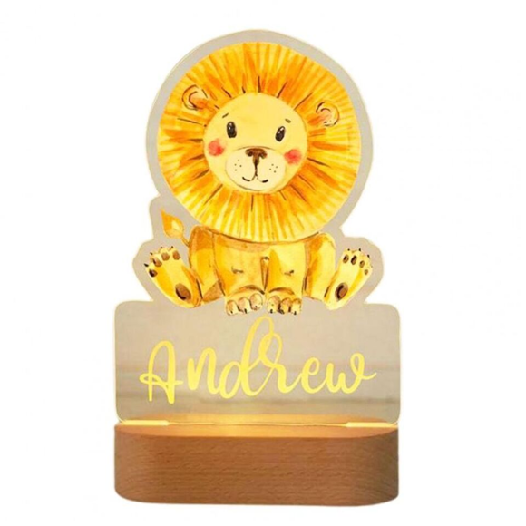 Picture of Personalized Name Night Light for Kids - USB Powered Acrylic Lamp Resuable Elephant Lion Lamp Home Decoration - Customize It With Your Kid's Name