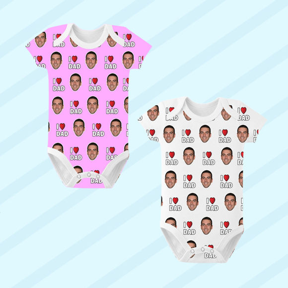 Picture of Custom Face Photo Baby Bodysuits w/ I Love Dad - Custom Face Photo Baby Suit - Bodysuit for Newborn as Baby Shower Gift - Father's Day Gifts