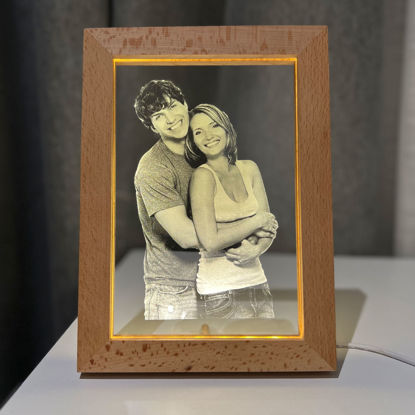 Picture of Custom Crystal Photo With Wooden Light Frame | Personalized Crystal Photo Frame | Unique Gift for Birthday, Wedding, Anniversary & Christmas etc.