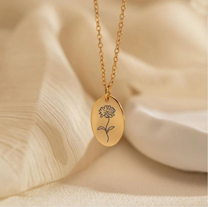 Picture of Custom Birth Flower Necklace With Oval Shape - Personalized Birth Flower Necklace With Names - Unique Gift For Loved One