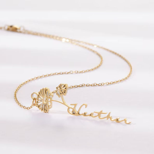 Picture of Custom Name Necklace with Birth Flower - Flower Name Necklace - Best Wedding Necklace Gift - Unique Gift For Mother's Day