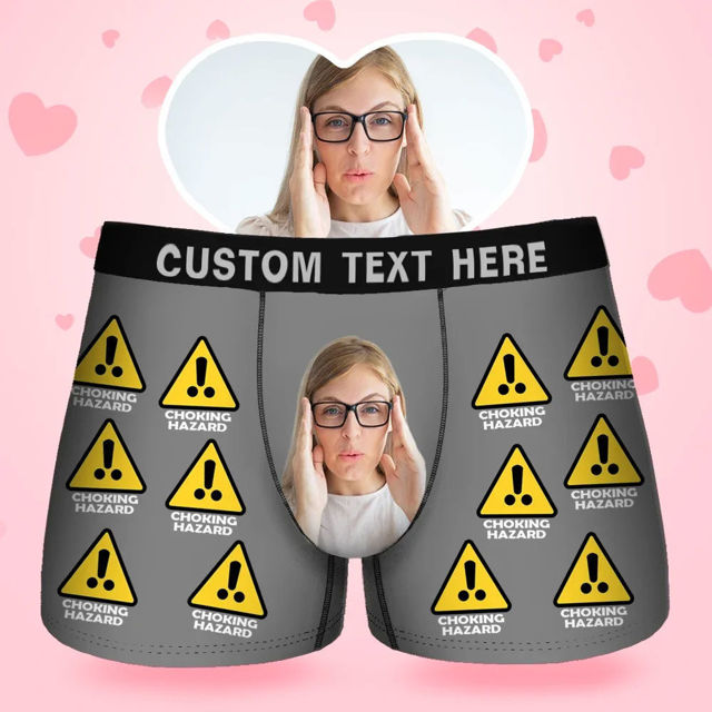 Picture of Custom Boxers - Custom Face Shaped Men's Boxers - Choking Hazard Style Briefs - Gift for Husband, Boyfriend - Waistband Wording Boxer Gift