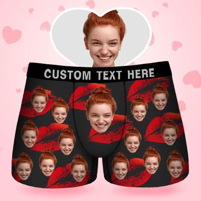 Picture of Custom Boxer Briefs - Custom Face Men's Boxer - Red Lips Style Underwear - Gifts for Husband, Boyfriend - Waistband Text Boxer Gift