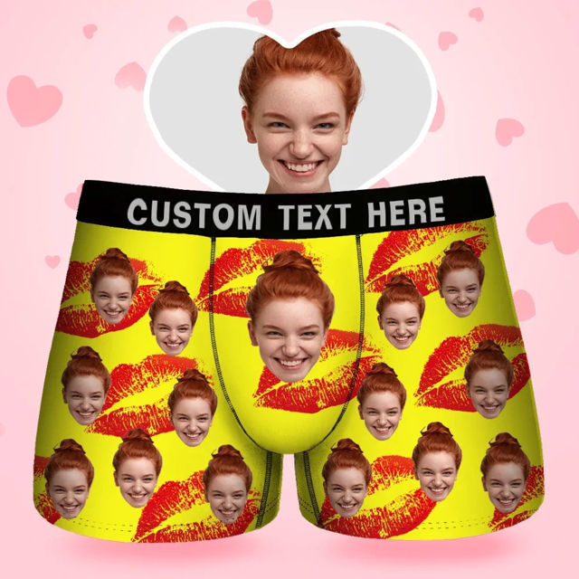 Picture of Custom Boxer Briefs - Custom Face Men's Boxer - Red Lips Style Underwear - Gifts for Husband, Boyfriend - Waistband Text Boxer Gift