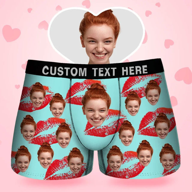 Picture of Custom Boxer Briefs - Custom Face Men's Boxer - Red Lips Style Underwear - Gifts for Husband, Boyfriend - Waistband Text Boxer Gift