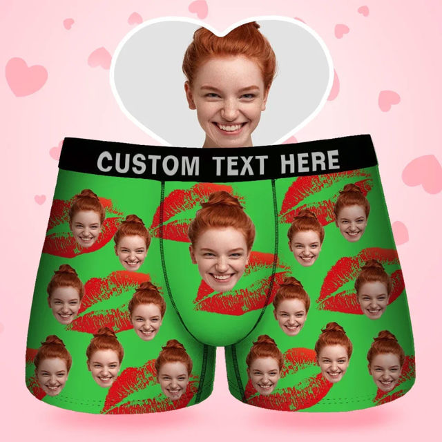 Picture of Custom Boxer Briefs - Custom Face Men's Boxer - Red Lips Style Underwear - Gifts for Husband, Boyfriend - Waistband Text Boxer Gift