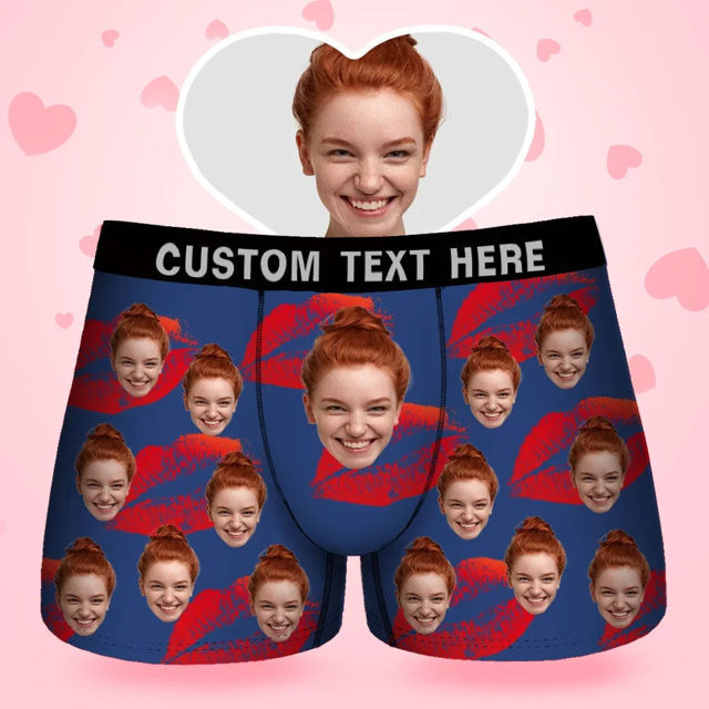 Picture of Custom Boxer Briefs - Custom Face Men's Boxer - Red Lips Style Underwear - Gifts for Husband, Boyfriend - Waistband Text Boxer Gift