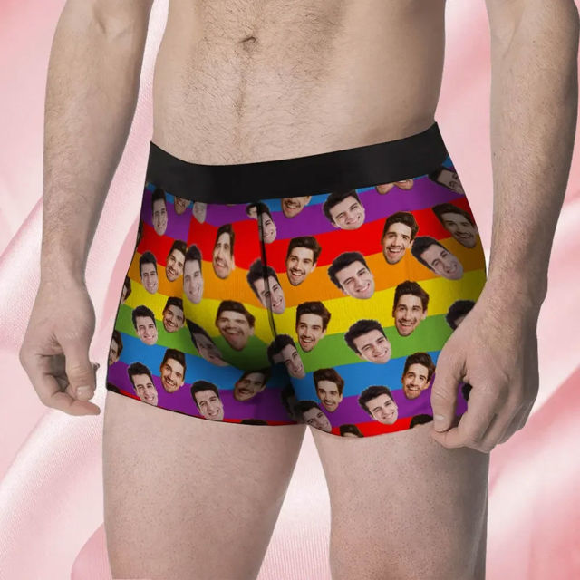 Picture of Custom Boxer - Custom Face Men's Boxer Briefs - Favorite Gifts For Boys - Rainbow Style Underwear - Gifts For Husband - Belt Text Boxer Briefs Gifts