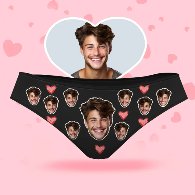 Picture of Custom Face Women's Panties - Pink Heart With His Face Style Underwear - Gifts for Wife and Girlfriend