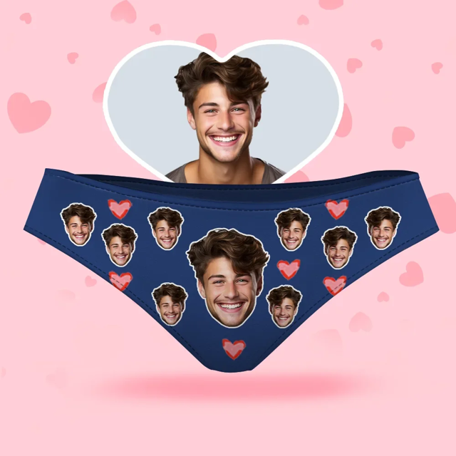 Picture of Custom Face Women's Panties - Pink Heart With His Face Style Underwear - Gifts for Wife and Girlfriend