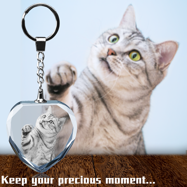 Picture of Personalized 2D or 3D Crystal Photo Keychain Gift in Heart - Custom Photo Keychain - Pet Lover Gift