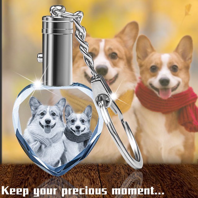 Picture of Personalized 2D or 3D Crystal Photo Keychain Gift in Heart - Custom Photo Keychain - Pet Lover Gift