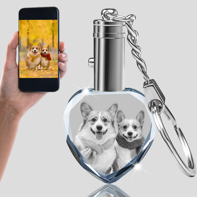 Picture of Personalized 2D or 3D Crystal Photo Keychain Gift in Heart - Custom Photo Keychain - Pet Lover Gift